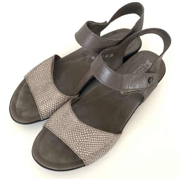 MEPHISTO Pattie Sandal Embossed Leather Ankle Strap Open Toe Gray Taupe 8 38 - Picture 5 of 10